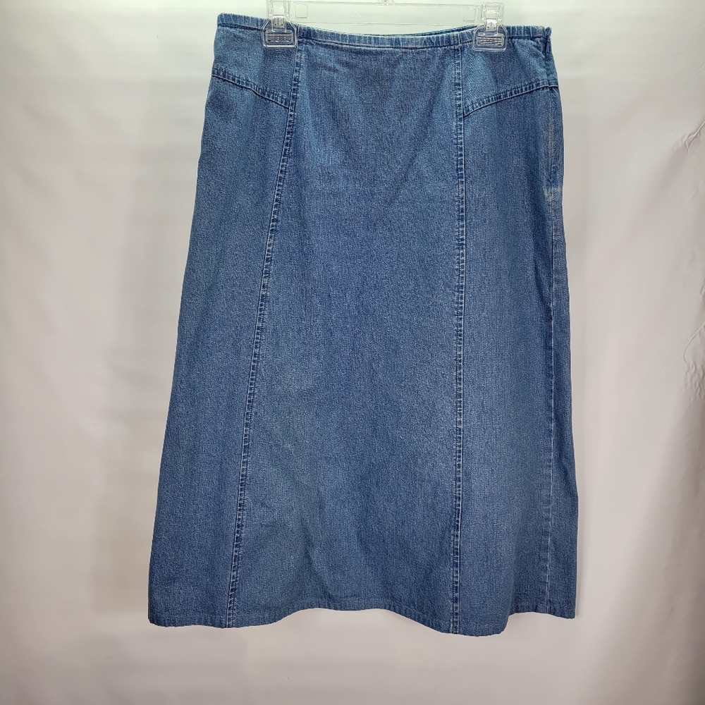 Orvis Denim Skirt A line Cotton Size 14 Light Wash Side Zip